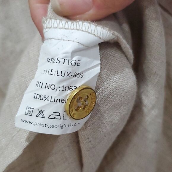 Public Denim Mens 100% Linen Tan Button Down Shirt, Size Large - Picture 4 of 5